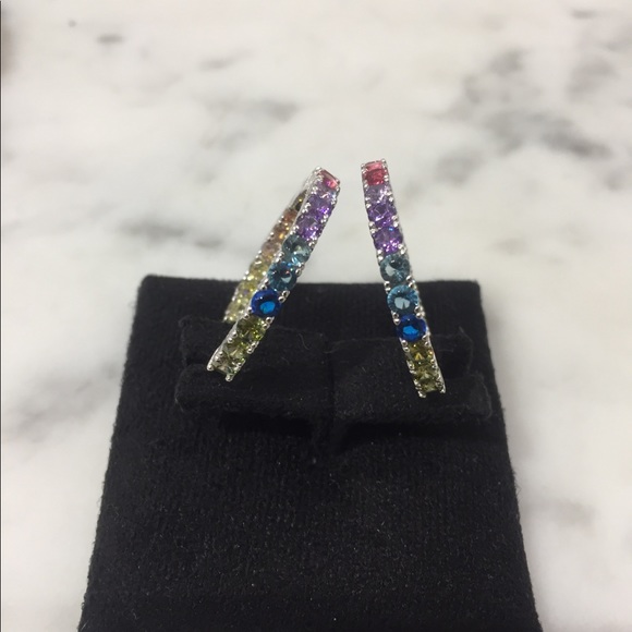 Rainbow Color Hoop Earrings Sterling Silver - Picture 4 of 5